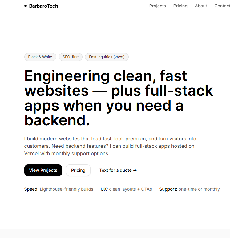 BarbaroTech Website preview