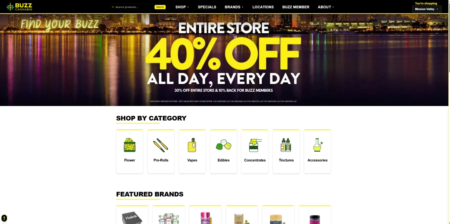 Buzz Cannabis multi-location retail website