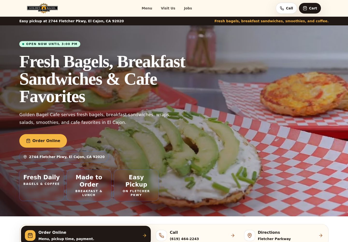 Golden Bagel Cafe website preview